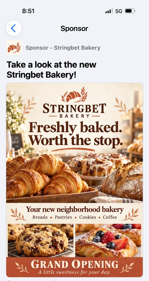 A sponsor post in the iPhone app, with the sponsor’s logo and picture