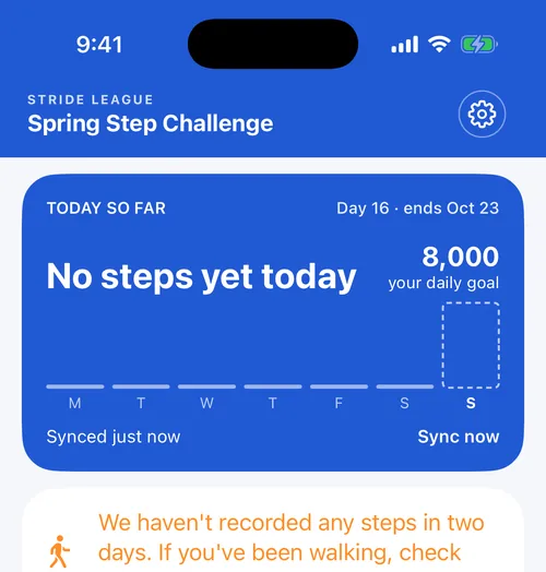 The iPhone app’s Home when steps have stopped arriving: the card that says so and where the setting lives