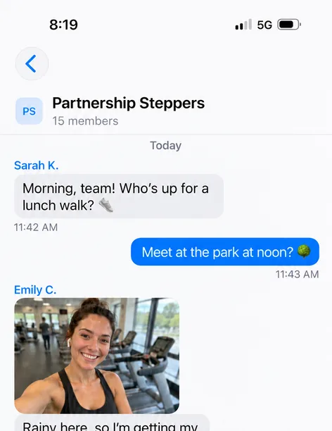 A team chat thread on the iPhone app